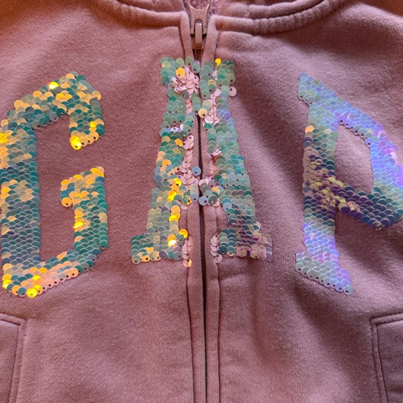 GAP Kids Hooded Logo Sweatshirt Pink Medium Size 8 Sequins - Picture 2 of 7